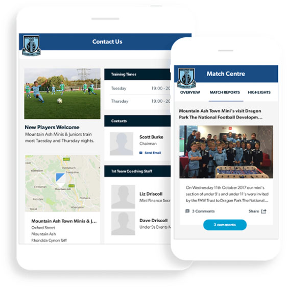 Mountain Ash Pitchero Club Website tablet and mobile mockup
