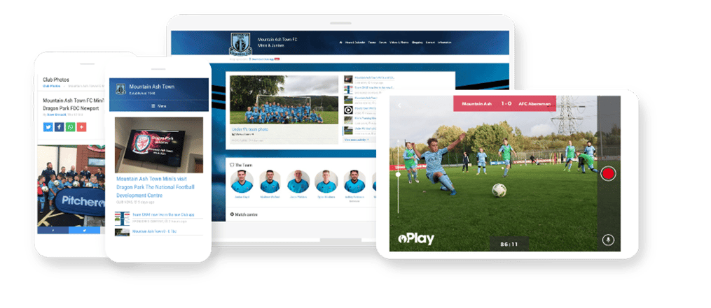Mountain Ash Pitchero Club Website and Mobile apps mockup