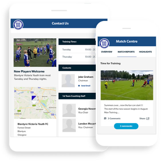 Blantyre Victoria FC Pitchero Club website tablet and mobile mockup